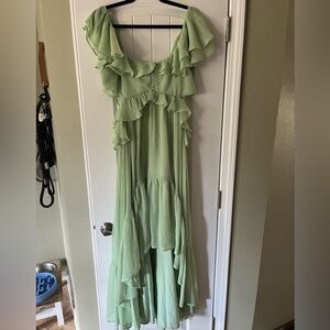 ASOS High-Low Ruffled Dress in Soft Green XLT